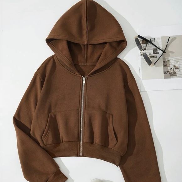 SHEIN Tops - Solid Zip Up Drop Shoulder Thermal Lined Crop Hoodie